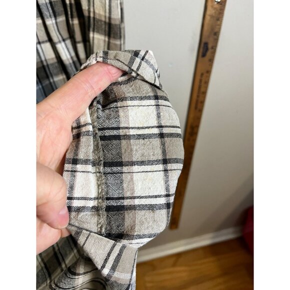 Retro Linen Plaid Dress Tan 22 Neutral Festive Holiday Classic Chic Preppy 80s - Picture 6 of 11